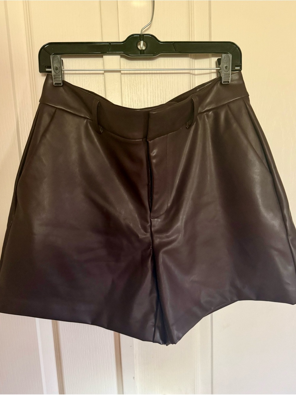 Calvin Klein Women's Faux Leather High-Waist Shorts - Dark Brown | NWT